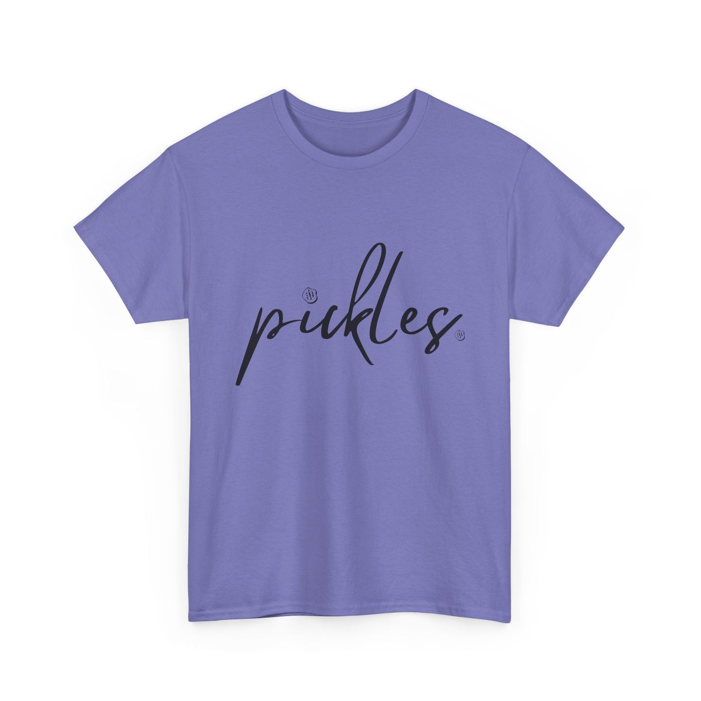 'Pickles' Tee with Cursive Writing and Pickle Chip Graphics