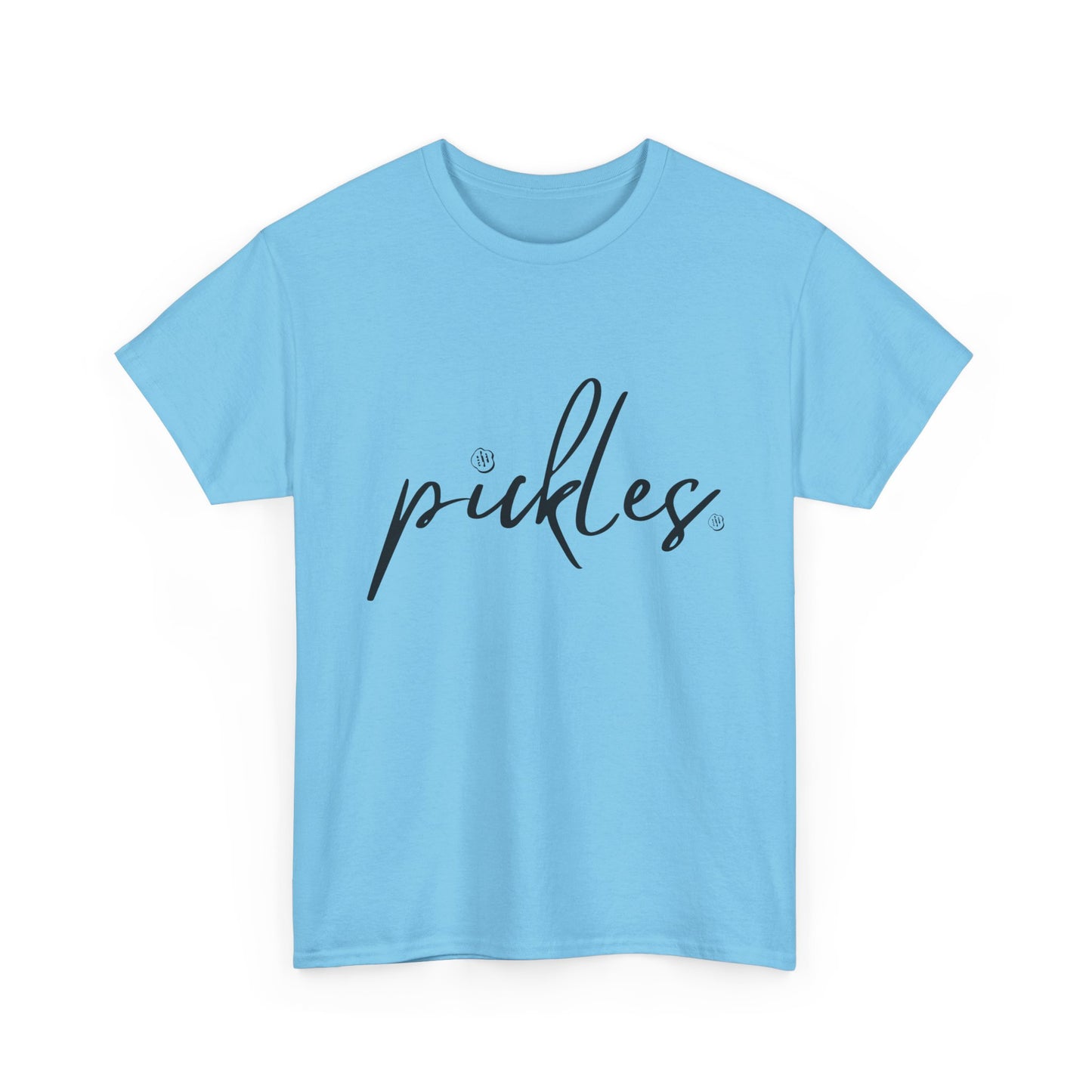 'Pickles' Tee with Cursive Writing and Pickle Chip Graphics