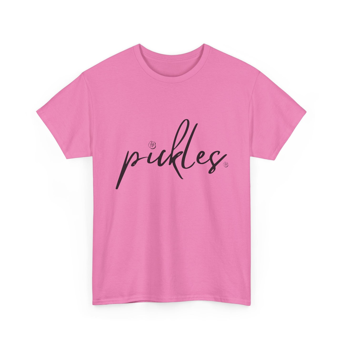 'Pickles' Tee with Cursive Writing and Pickle Chip Graphics
