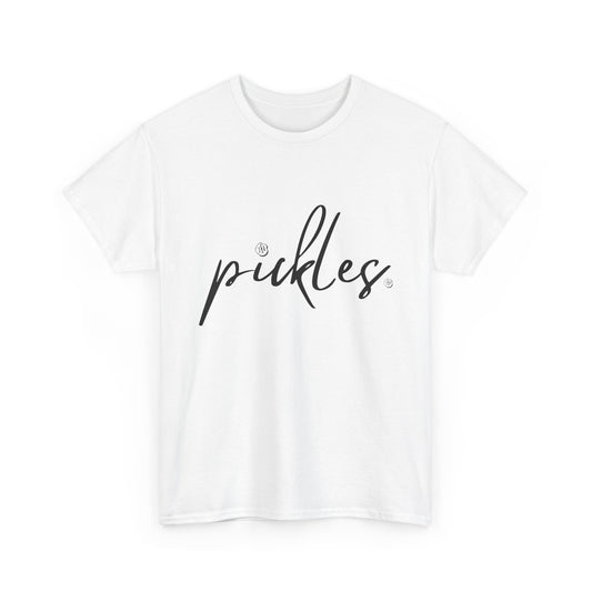 'Pickles' Tee with Cursive Writing and Pickle Chip Graphics