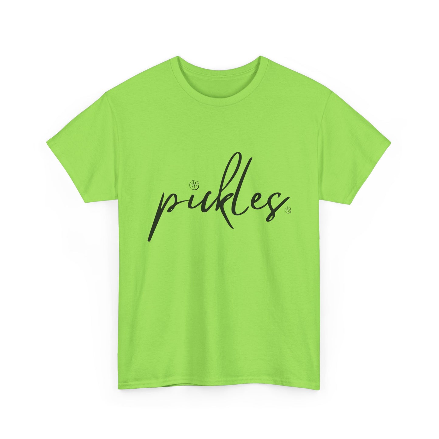 'Pickles' Tee with Cursive Writing and Pickle Chip Graphics